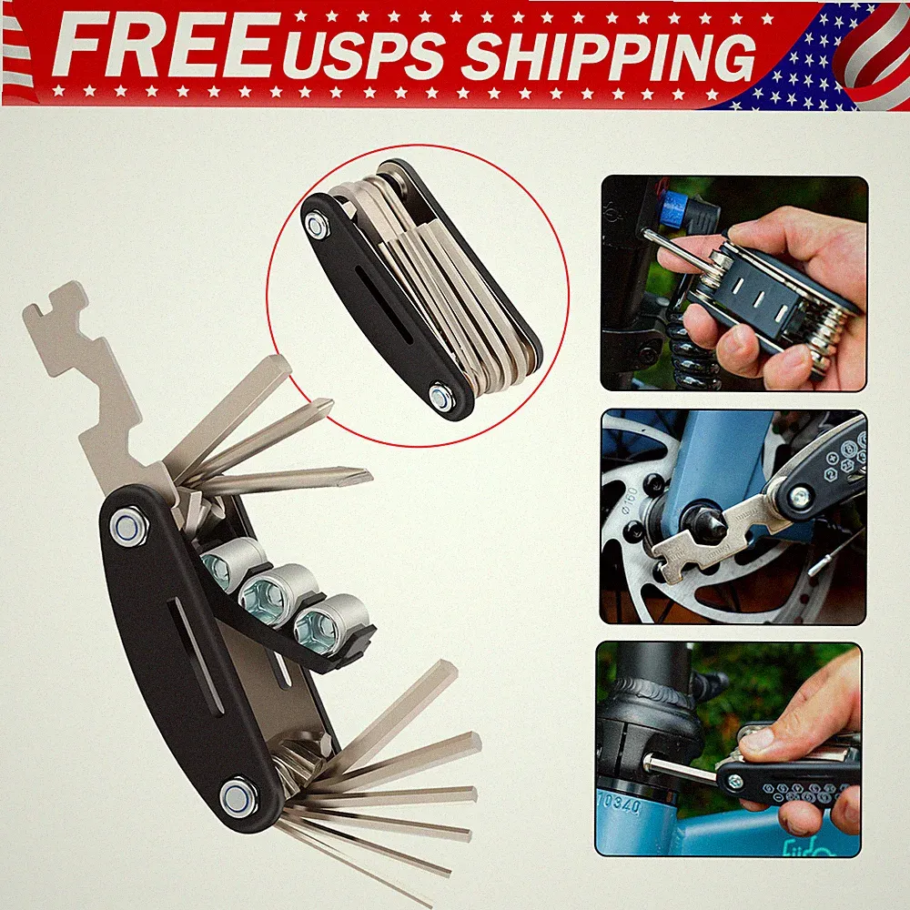 16 in 1 Bike Repair Tool Kit Portable Folding Bicycle Multitool Hex Key Wrench