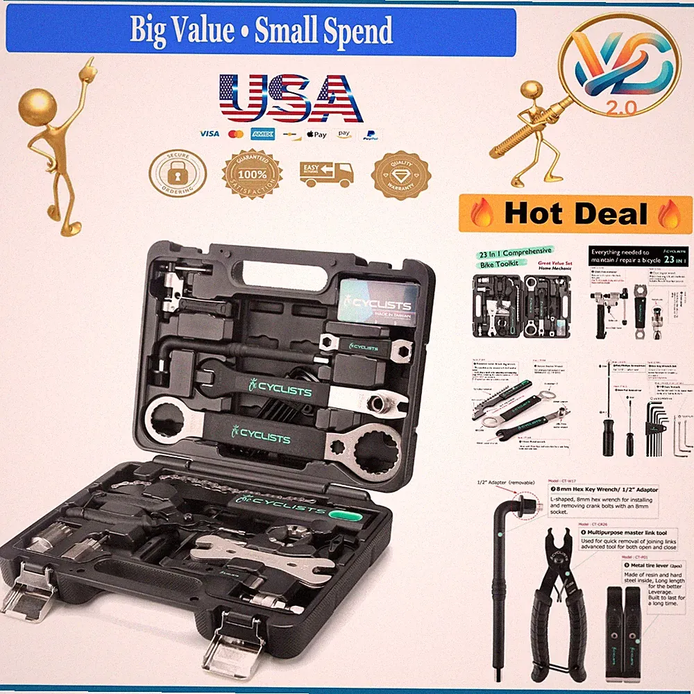 23 Piece Bike Tool Kit Bicycle Repair Kit with Storage Case Carbon Steel
