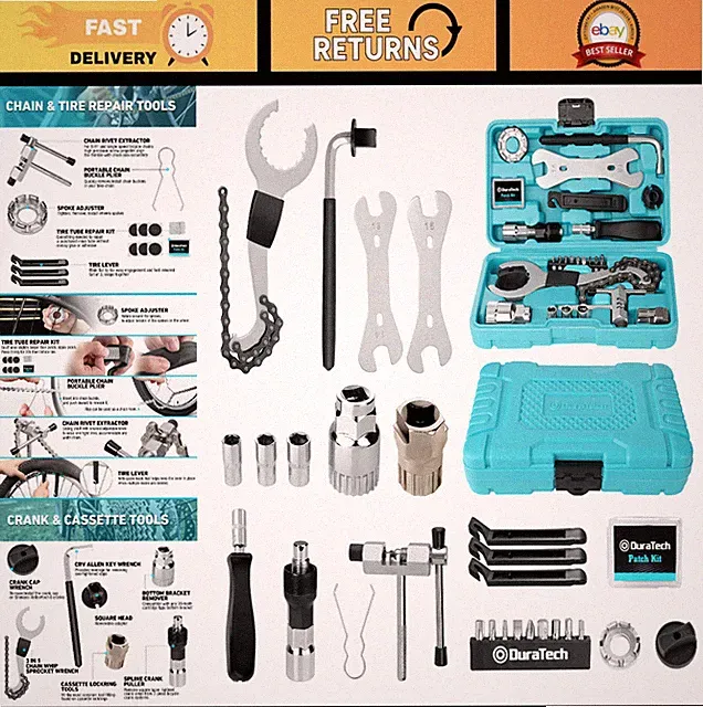 31-Piece Bicycle Repair Tool Kit with Storage Box, Mountain & Road Bike Tools, C
