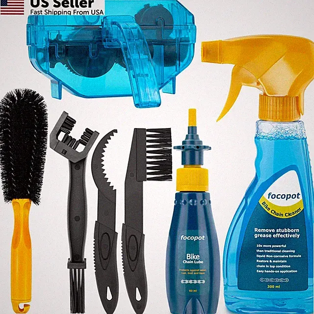 focopot Bike Cleaning Kit Including Bicycle Chain 7 Piece Set, Blue-Black