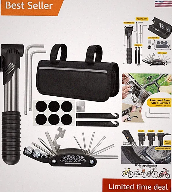 Lightweight Portable Bike Repair Kit: 16-in-1 Tool & Tire Pump Included