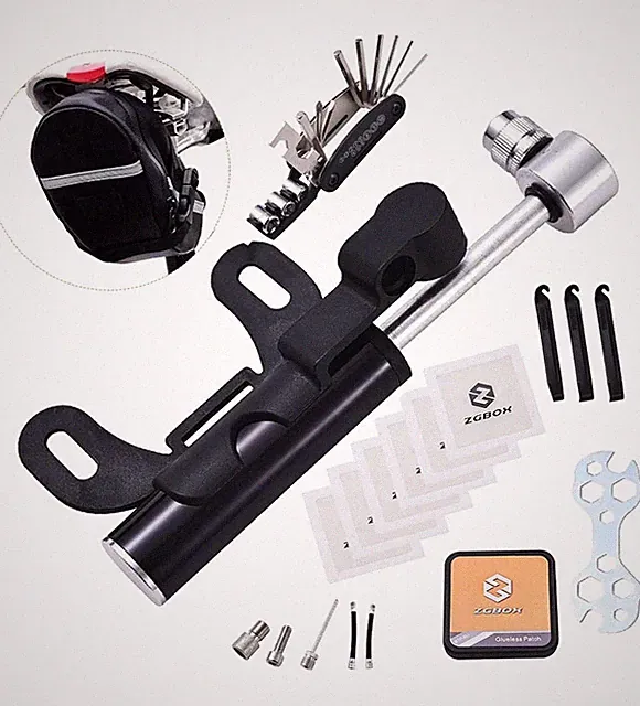 Multi-Function Bicycle Mechanic Repair Tool Kit with 16-in-1, Saddle Bag Mini Pu
