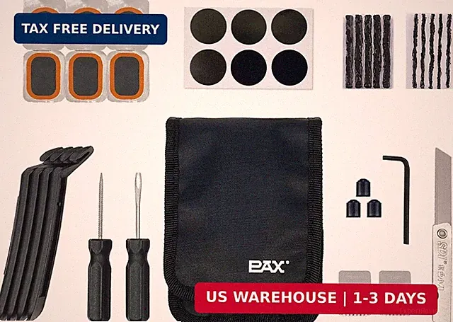 PAX 36Pcs Bike Tire Flat Repair Tool Kit Bag, Including Tube Patches, Tire Strip